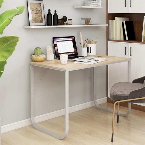 vidaXL Computertisch Weiß und Eiche Optik 110x60x73 cm Holzwerkstoff - Computer Tisch - Computer Tische - Computer Schreibtisch - Computer Schreibtische
