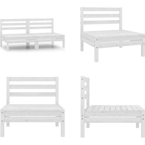 vidaXL Garten Mittelsofas 2 Stk. Weiß Kiefer Massivholz - Mittelsofa - Mittelsofas - Holz-Mittelsofa - Holz-Mittelsofas