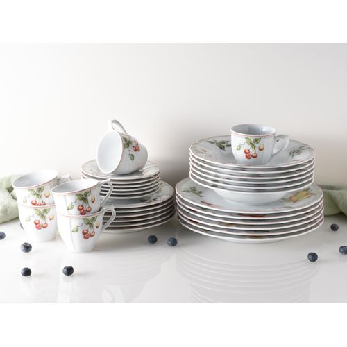 Kombiservice CREATABLE "Geschirr-Set Flora Orchard", bunt (weiß, bunt), 30 Stk., Porzellan, Geschirr-Sets, Kombiservice, Service, 30 Teile, für 6 Personen