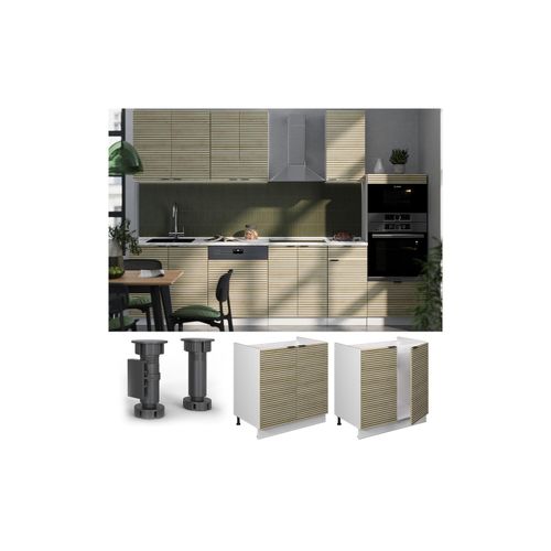 Vicco Spülenunterschrank Fame-Line Weiß Eiche gefräst 80 cm mit Arbeitsplatte Marmor-Weiß