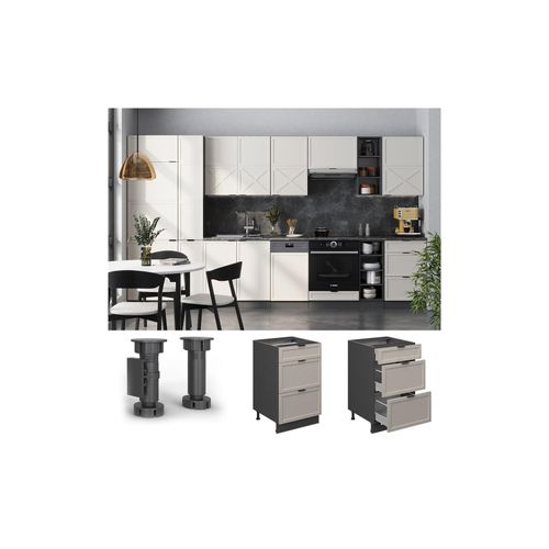 Vicco Schubladenunterschrank Fame-Line Anthrazit Grau-Beige gerahmt 50 cm mit Arbeitsplatte Anthrazit