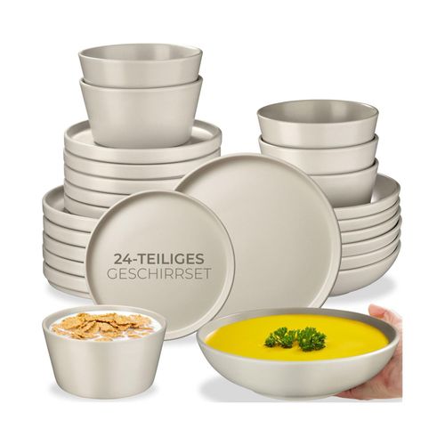 tectake® Tafelservice, für 6 Personen, aus Steingut, mit Glasur, ineinander stapelbar