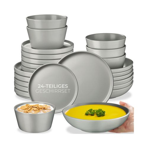 tectake® Tafelservice, für 6 Personen, aus Steingut, mit Glasur, ineinander stapelbar