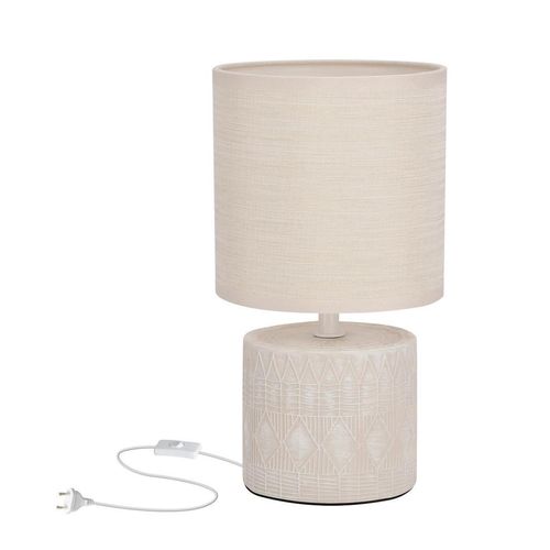 Tischleuchte Dina , Beige , Metall, Textil , 14x26x14 cm , RoHS, Europäischer Sicherheitsstandard , einfach zu transportieren , Lampen & Leuchten, Innenbeleuchtung, Leuchten nach Räumen, Schlafzimmerlampen