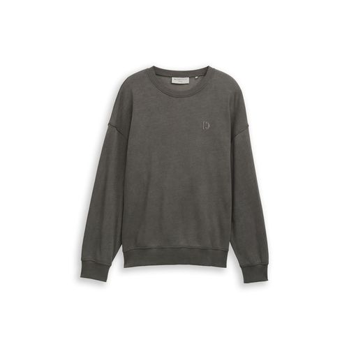 TOM TAILOR DENIM Herren Relaxed Overdyed Sweatshirt, schwarz, Uni, Gr. S