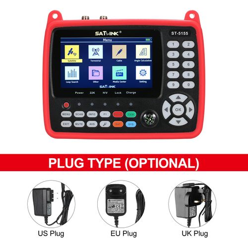 Digital Satellite Finder Meter DVB-S/S2/T/T2/C Combo Meter Portable Satellite TV Signal Finder 2600mAh Rechargeable Digital Handheld Signal Meter Satellite Finder H.264/H.265 HEVC MPEG-2/4 4.3 Inch TFT LCD