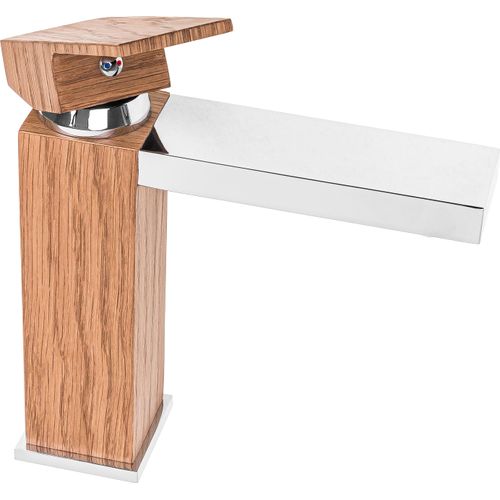 MyBer® Luxus Premiumarmatur Waschbeckenarmatur Armatur Waschtischarmatur Echtholz Handarbeit Europäische Eiche Chrom PMAN01-008C