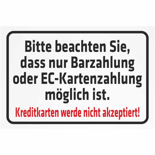 INDIGOS UG - Aluverbundplatte Schilder 3mm - Sicherheit - Bitte beachten Sie, dass nur Barzahlung oder EC - Kartenzahlung möglich ist - 600x400 mm