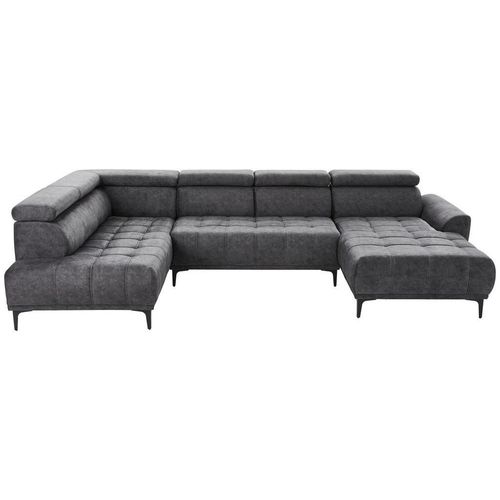 Stylife Wohnlandschaft, Graphit, Textil, 4-Sitzer, Ottomane rechts, U-Form, 340x191 cm, Typenauswahl, Stoffauswahl, seitenverkehrt erhältlich, Hocker erhältlich, Wohnzimmer, Sofas & Couches, Wohnlandschaften, Wohnlandschaften in U-Form