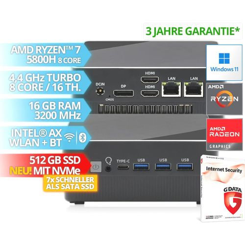 BRAINZAP AMD Ryzen 5800H 8-Core Mini Gaming PC NUC Radeon Vega 4,4 GHz 16 GB RAM 512 GB SSD WLAN Windows 11