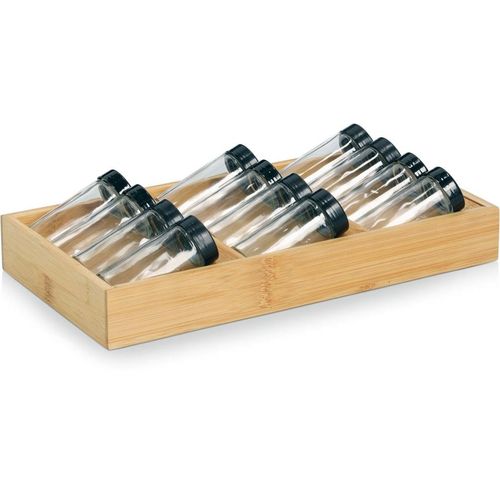 Gewürzstreuer ZELLER PRESENT "Gewürzeinsatz-Set, 13-tlg., Bambus/Glas", holzfarben, transparent, schwarz, B:20cm H:9cm, Gewürzstreuer, Gewürzstreuer, übersichtliche Anordnung, praktisch und modern