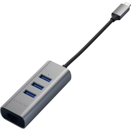 SATECHI USB-Adapter "Type-C 2-in-1 3 Port USB 3.0 Hub & Ethernet", grau, B:9,52cm H:2cm T:2cm, Adapter