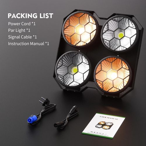 LED COB PAR Scheinwerfer - 4x100W 4-Augen - Blinder/Wash Publikumslicht - DMX512 & RDM 6/12 Kanäle - 90–240V - Warmweiß