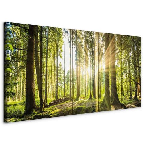artgeist Leinwandbild, Hellgrün, Waldgrün, Textil, Holzwerkstoff, 5-teilig, Landschaft & Natur, Bäume, rechteckig, 200x80x1.2 cm, Keilrahmen, Bilder und Zubehör, Wandbilder, Leinwandbilder