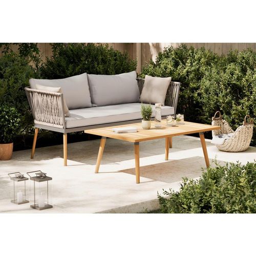 Ambia Garden Gartenset , Grau, Schwarz, Akazie , Holz, Metall, Textil , Akazie , massiv , 110x161.7x40 cm , FSC 100% , Balkonmöbel, Balkonmöbel-Sets