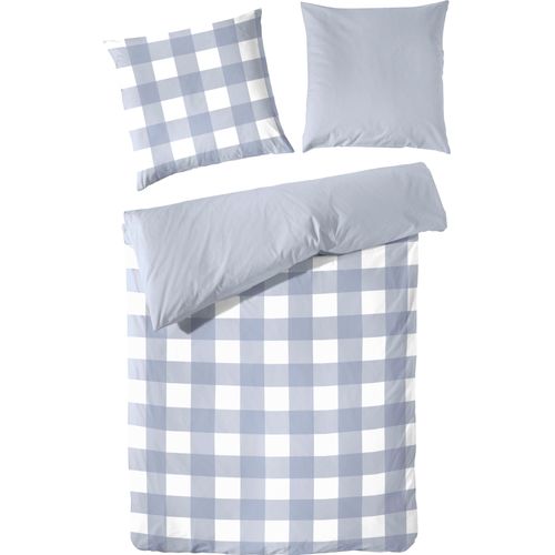 Bettwäsche PRIMERA "Basic Perkal", blau (blau, weiß), B/L: 155cm x 220cm, 1 Stk., 1 Stk., Perkal, B/L: 80cm x 80cm, 2 Stk., Perkal, Obermaterial: 100% Baumwolle, Bettwäsche, Bettwäsche, im modernen Karodesign