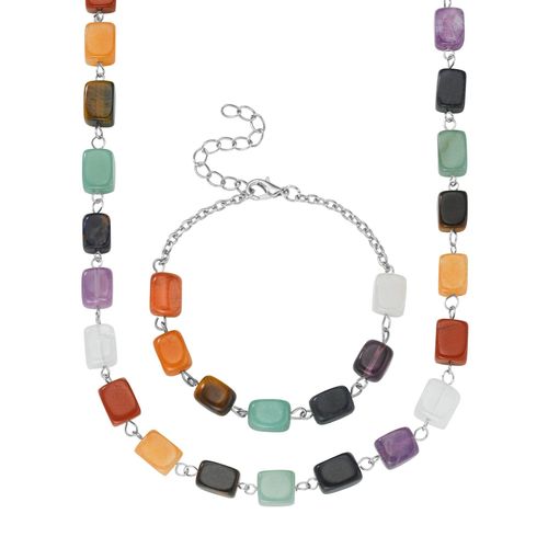 Collier-Set LADY, bunt, Halsketten, Damen, N-Groesse, Glas, Collier-Set