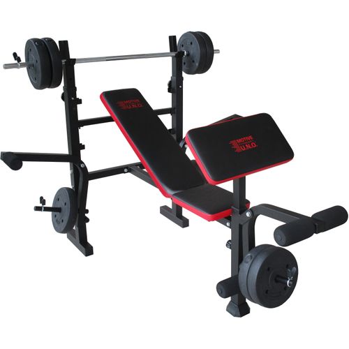 Hantelbank "Bronx", schwarz (schwarz, rot), MOTIVE FITNESS BY U.N.O., Trainingsbänke, KinderB:147cm H:120cm L:162cm, Hantelbank, B:147cm H:120cm L:162cm