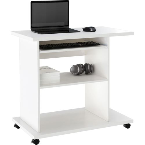 Computertisch OTTO HOME "LOKVE, Laptoptisch, Schreibtisch", weiß (weiß, weiß), B:80cm H:75cm T:50cm, Tische, Computertisch, rollbar, Tastaturauszug, Towerfach, Druckerfach, Höhe 75 cm