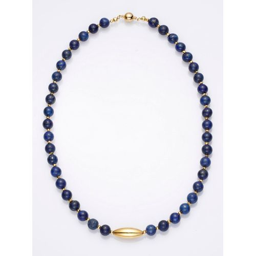 Perlenkette LADY, blau, Halsketten, Damen, N-Groesse, Metall, L: 48, Perlenkette