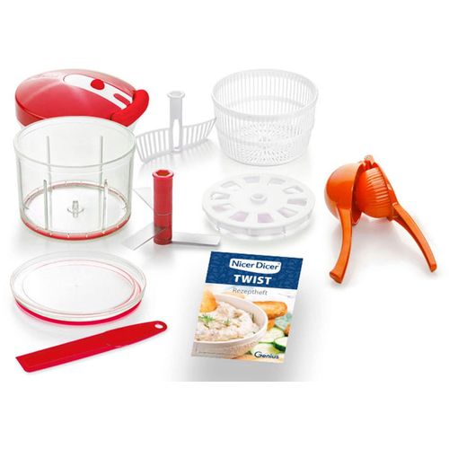 Zerkleinerer GENIUS "Nicer Dicer Twist", rot, Zerkleinerer, Zerkleinerer, + Zitruspresse, 2 einstellbare Geschwindigkeitsstufen