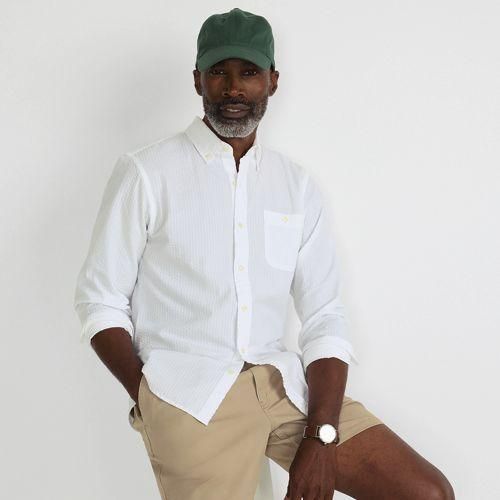 Seersucker-Hemd mit langen Ärmeln, in Lang-Größe, Herren,  Weiß, Baumwolle, by Lands' End