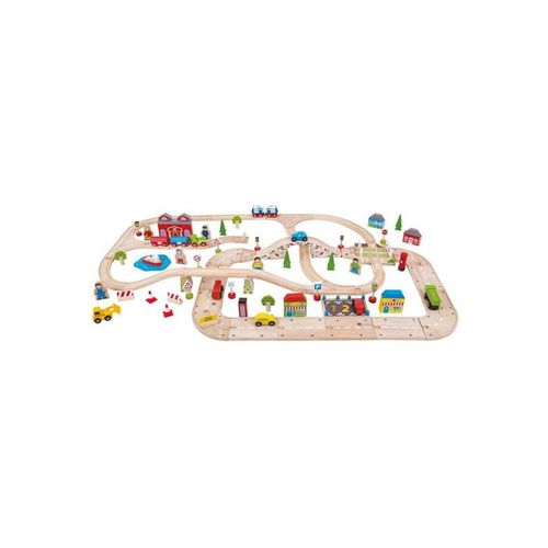 Bigjigs Wooden Train Track and Car Track Set 105dlg.