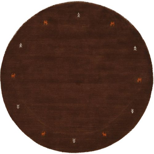 Wollteppich CARPETFINE "Gabbeh Uni", braun, H:15mm Ø:80cm, Wolle, Teppiche, Wollteppich, reine Wolle handgewebt, Gabbeh Tiermotiv warmes Raumklima viele Größen