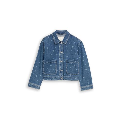 TOM TAILOR DENIM Damen Jeansjacke mit aufgesetzten Taschen, blau, Gemustert, Gr. XS