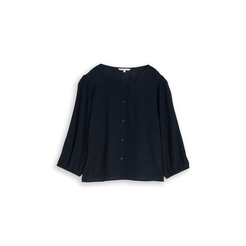 TOM TAILOR DENIM Damen Crinkle Bluse mit Knopfleiste, blau, Uni, Gr. S