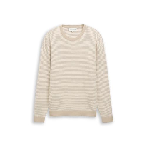 TOM TAILOR Herren Strickpullover aus Baumwolle, beige, Gestreift, Gr. XL