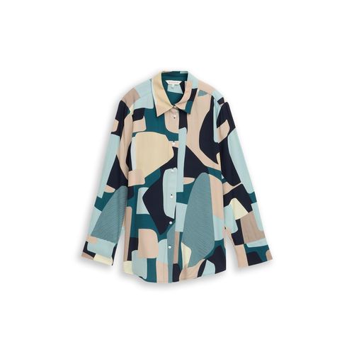 TOM TAILOR Damen Loose Fit Bluse mit Schleifen-Details, grün, Gemustert, Gr. 40