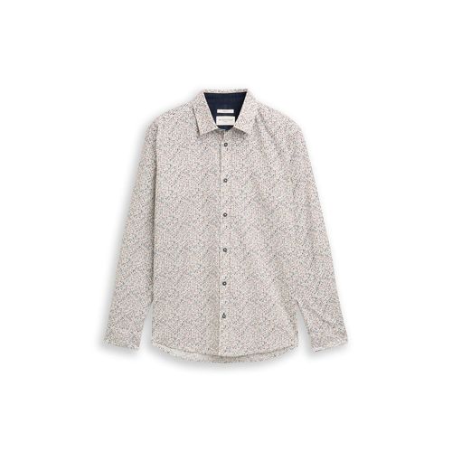 TOM TAILOR Herren Fitted Hemd mit Muster, weiß, Gemustert, Gr. L