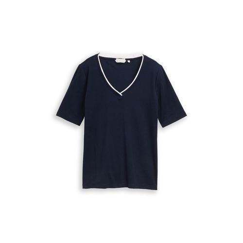 TOM TAILOR Damen Slim Fit T-Shirt mit V-Ausschnitt, blau, Uni, Gr. S