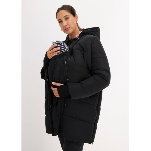 bonprix 3-in-1 Umstandsmantel mit Trageeinsatz, schwarz, Gr.36, Mittelwarme gefütterter Steppmantel für die Schwangerschaft und danach, aus BIONIC-FINISH® ECO