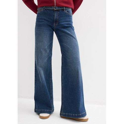 bonprix Wide-Leg-Jeans Mid Waist Full Length, blau, Gr.44, Wide-Leg-Jeans Mid Waist, Full Length, 99% Baumwolle