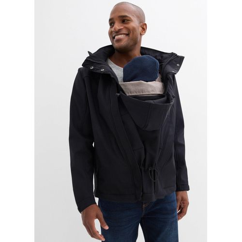 bonprix 3-in-1 Herren-Tragejacke mit Vorder- und Rückentragefunktion, schwarz, Gr.46, Tragejacke für den Papa mit Reißverschlusstaschen und abnehmbarer Kapuze