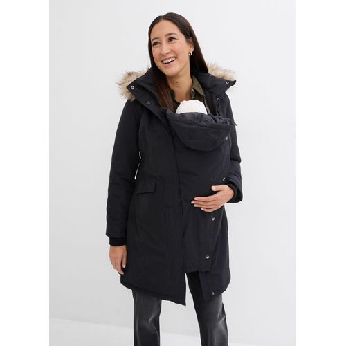 bonprix 3-in-1 wind-und wasserdichter Umstandsmantel mit Trageeinsatz, schwarz, Gr.52, Nachhaltiger Funktions-Thermo-Umstands- und Tragemantel