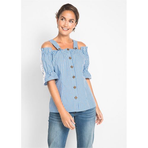 bonprix Trachtenbluse mit halbem Arm, blau, mit Baumwolle