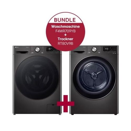 LG Schwarze Waschmaschine (9 kg, 1.400 U./Min.) und Trockner (8 kg) im Set F4WR709YB.RT80V9B F4WR709YB.RT80V9B