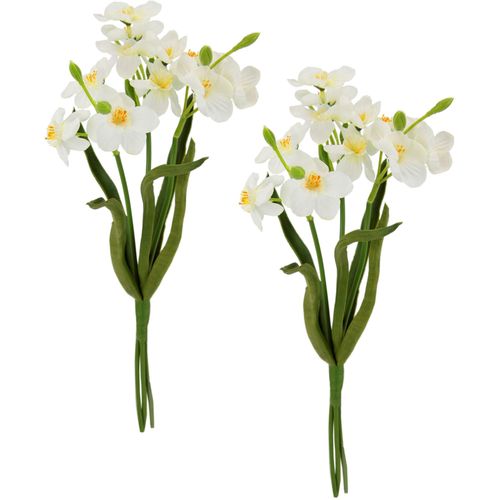 Kunstblume I.GE.A. "Narzissen", weiß, B:18cm H:38cm L:10cm, Polyester, Kunstpflanzen, Sträuße Blumenarrangements Deko Tischdeko Dekopflanze, 2er Set, gelb