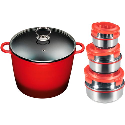 Suppentopf KING, rot, B:26cm H:18cm L:33cm Ø:24cm, Töpfe, Suppentopf, Kochtopf 7 LØ24cm+Glasdeckel, Induktion, Keramikbeschichtung »Fusion«