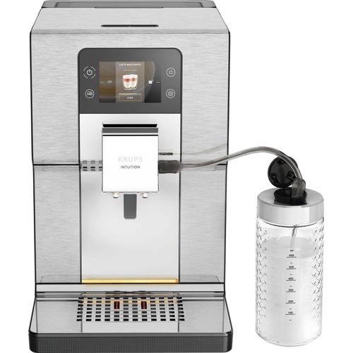 KRUPS Kaffeevollautomat "EA877D Intuition Experience+", schwarz (edelstahl, schwarz), B:28cm H:40cm T:44cm, Kaffeevollautomaten, 21 Heiß- und Kaltgetränke-Spezialitäten, geräuscharm, Farb-Touchscreen, Kaffeevollautomat