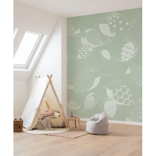 Fototapete KOMAR "Vlies Fototapete - Naive Birds - Größe 200 x 250 cm", grün, B:2m H:250m, Vlies, Tapeten