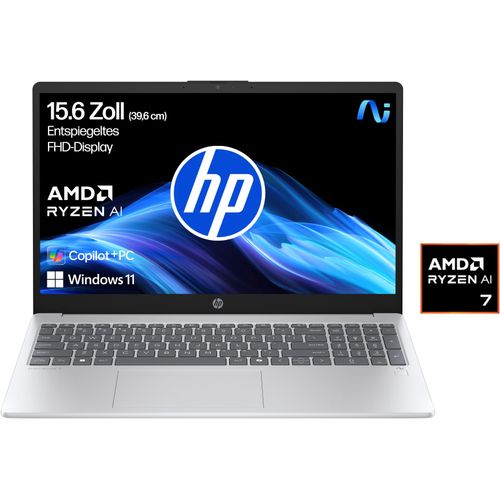 HP Notebook "OmniBook 3 NG AI", silber (glacier silber), 16 GB RAM 512 GB SSD, Ryzen™ AI 7, Windows 11 Home, Notebooks