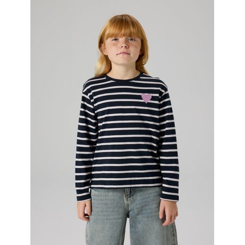 Langarmshirt NAME IT "NKFTENISA LS NREG TOP BOX PB", Mädchen, Gr. 146/152, salute, Jersey, Obermaterial: 100% Baumwolle, geringelt, gestreift, figurbetont normal, Rundhals, Shirts Langarmshirt