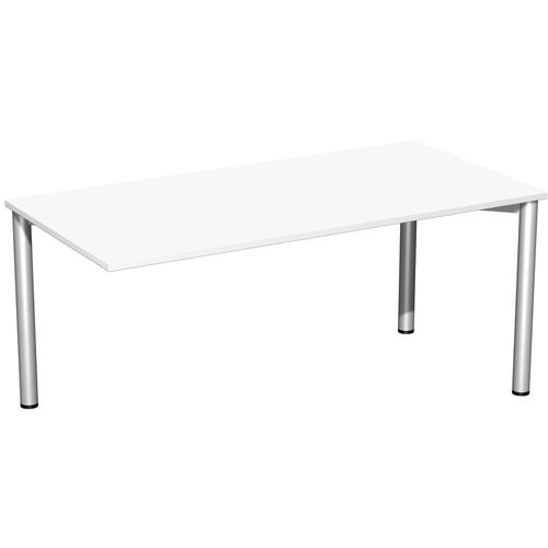 Schreibtisch feste Höhe, einseitig zurückgesetzt, 1600x800x720, Weiß/Silber
