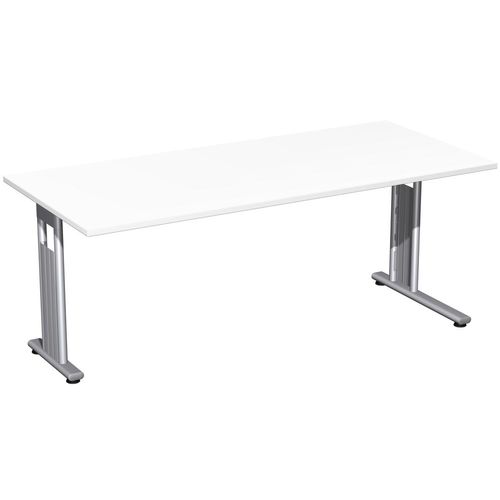 Schreibtisch feste Höhe, einseitig zurückgesetzt, 1800x800x720, Weiß/Silber