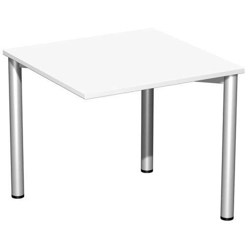 Schreibtisch feste Höhe, einseitig zurückgesetzt, 800x800x720, Weiß/Silber