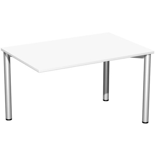 Schreibtisch feste Höhe, einseitig zurückgesetzt, 1200x800x720, Weiß/Silber